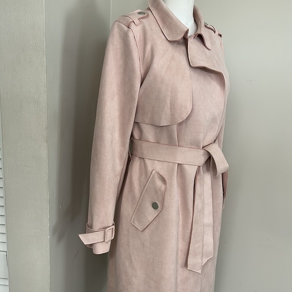 HAUTE Monde BLUSH PINK FAUX SUEDE COAT WITH A BELT size L - Picture 5 of 17